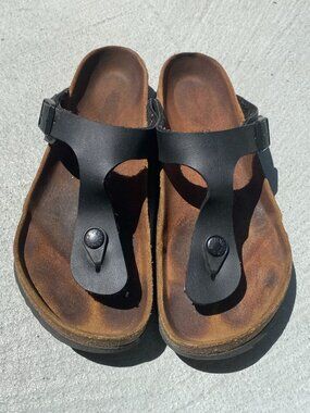 🩴 Birkenstock Gizeh Black Birko Flor Sandals Size 37 Comfort Sandals